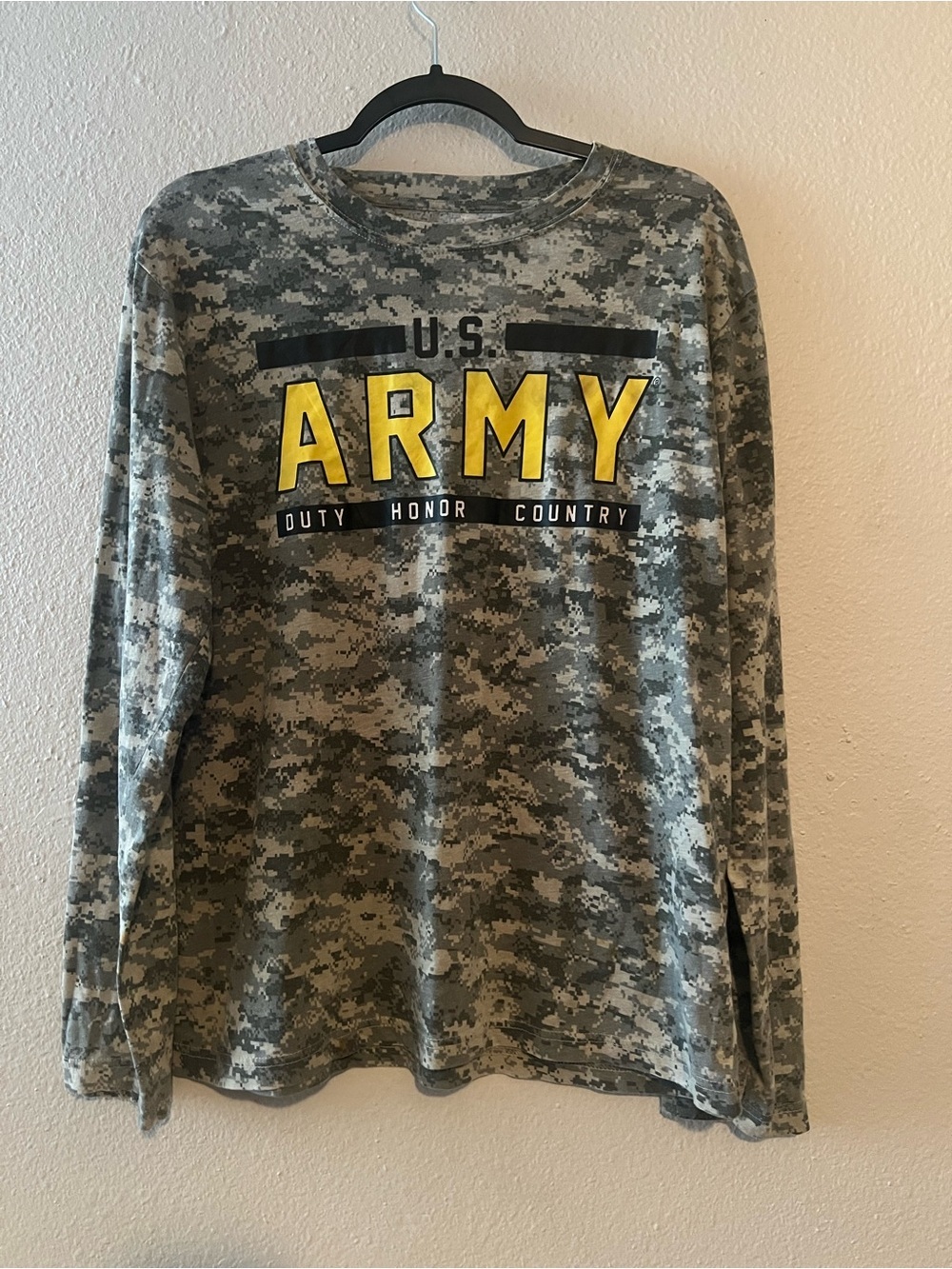 U.S. Army Gray Digital Camo Long Sleeve Shirt with Black Logo